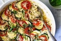 Stacked Orzo and Fresh Vegetable Bake