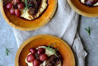 Italian Sausage with Roasted Grapes and Tangy Goat Cheese Polenta