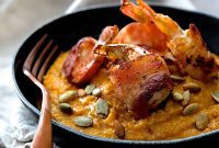 Golden Pumpkin Grits and Crispy Bacon Shrimp