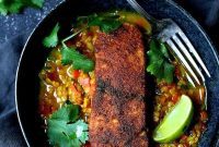 Masala-Crusted Sea Bass with Hearty Red Lentil Daal