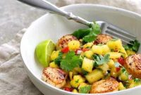 Golden Seared Scallops with Bright Watermelon Tomato Salsa