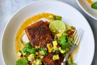 Bold Blackened Halibut with Tropical Mango Avocado Salsa