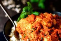 Smoky Red Pepper Mole with Roasted Cauliflower and Sweet Potatoes