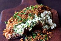 Toasted Pecan Cornmeal Crusted Chicken Stuffed with Zesty Green Chile Goat Cheese