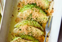 Golden Garlic Parmesan Cabbage Bake