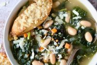 Hearty White Bean Kale Soup with Crispy Parmesan Toast