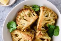 Golden Curry Cauliflower Wedges with Zesty Cilantro Chutney