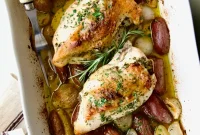 Roast Chicken Breasts with Golden Potatoes and Caramelized Shallots
