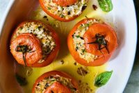 Cheesy Rice-Filled Tomato Bake