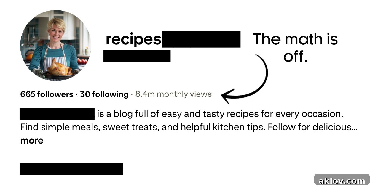 Screenshot of a Pinterest profile showing high impressions and low followers, indicative of AI spamming.
