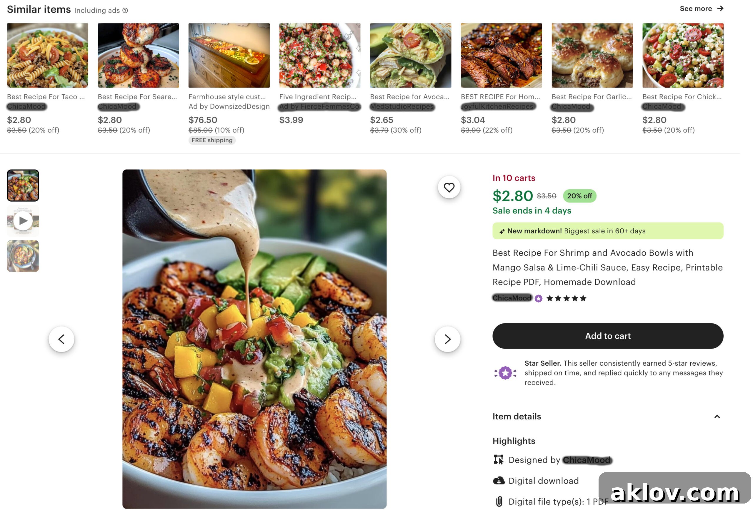 Screenshot of an Etsy listing selling a stolen Ratatouille recipe, originally free from a food blogger.