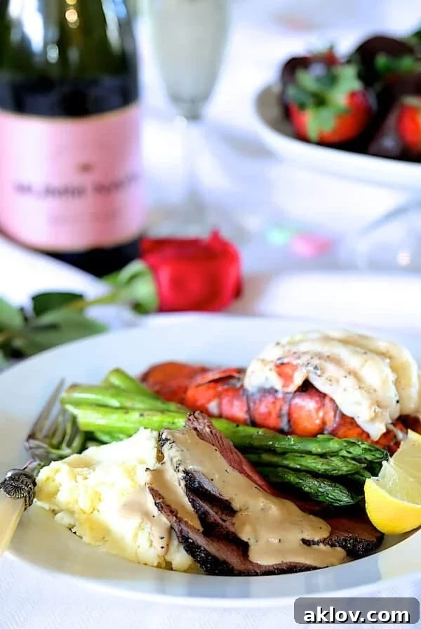 Steak au Poivre and Broiled Lobster Tail