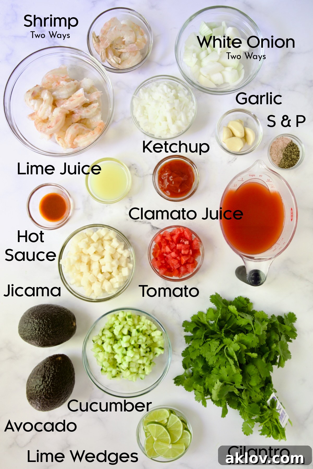 The ingredients required to make the recipe prepared on the countertop. 