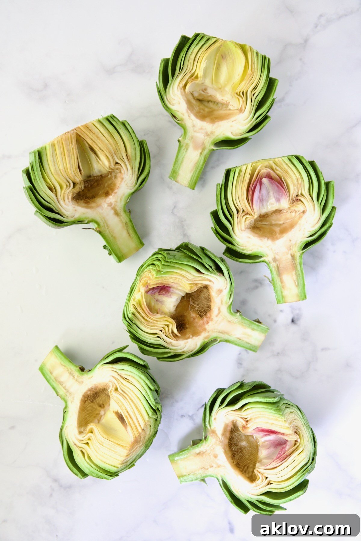 Buttery Garlic Roasted Artichokes 8 Six artichoke halves with choke removed.