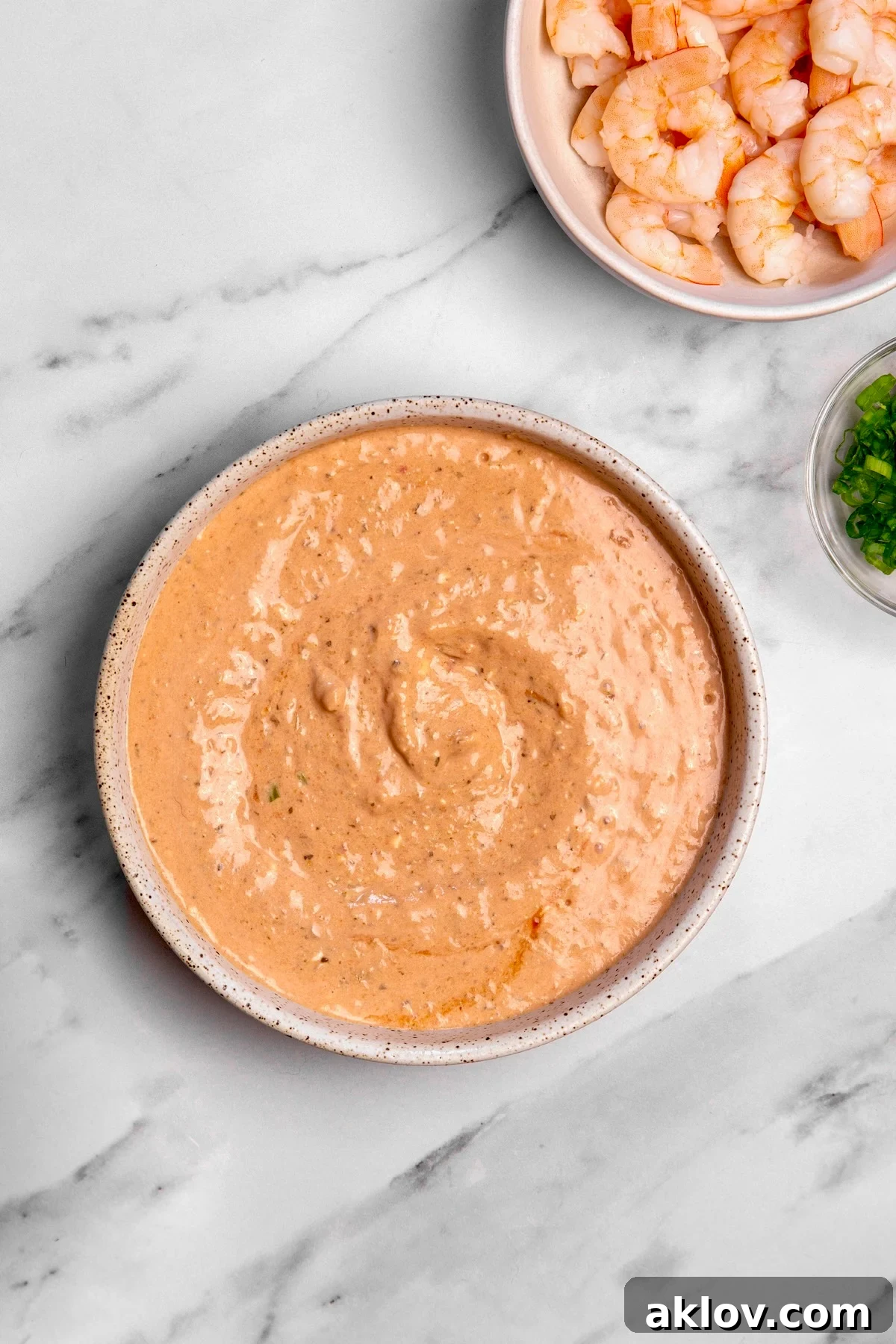 Shrimp dip in mixing bowl.