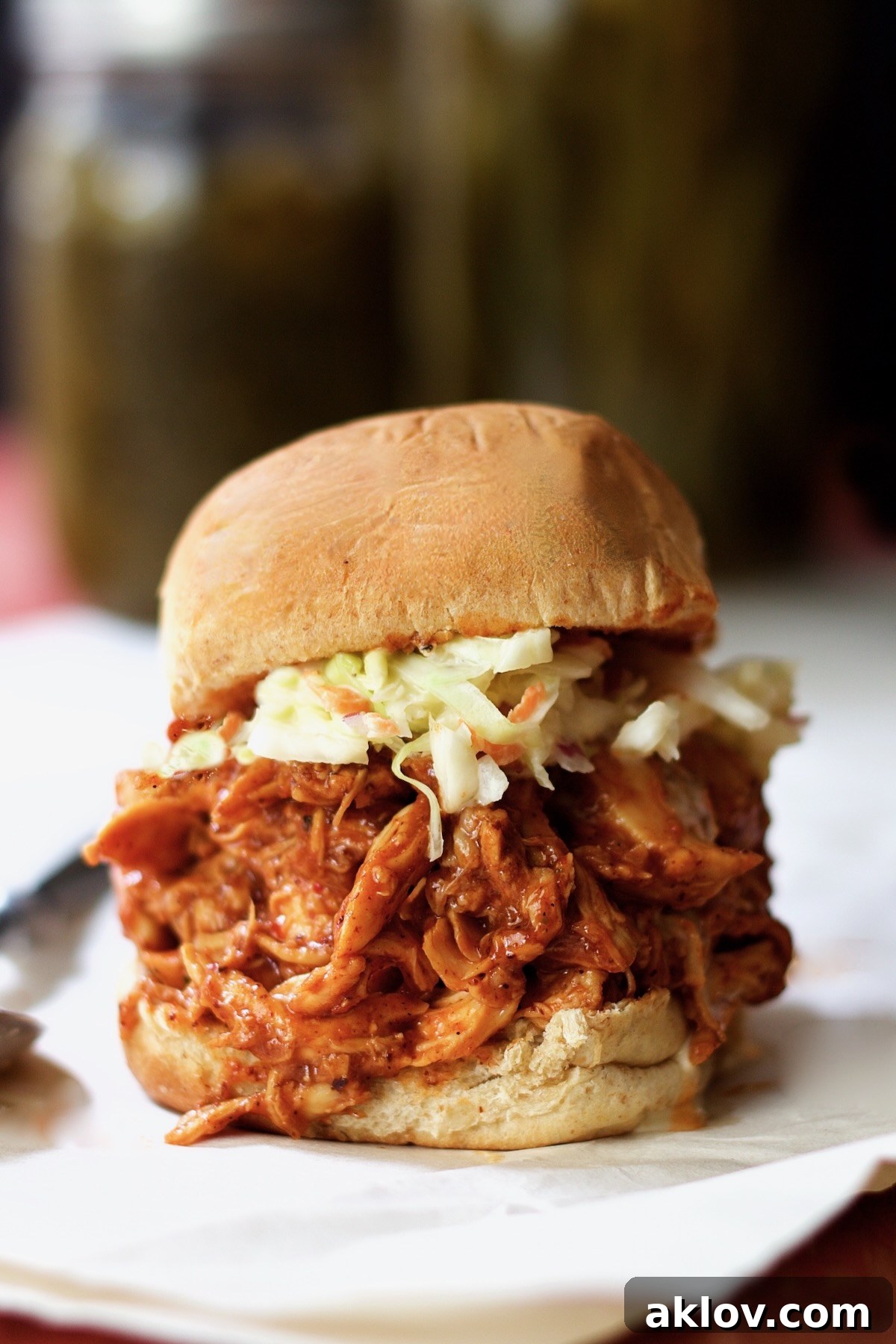 Barbecue Chicken Slider on white plate.