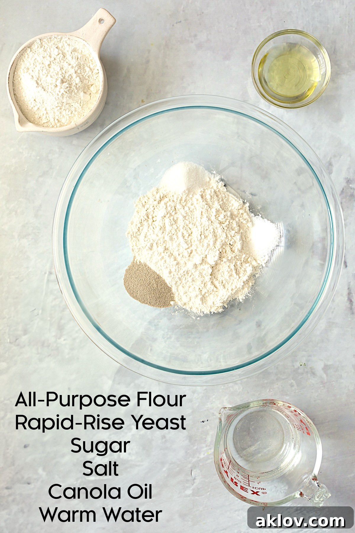 Ingredients for pizza dough.