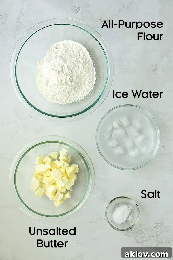 Photo of ingredients for crust in glass bowls.