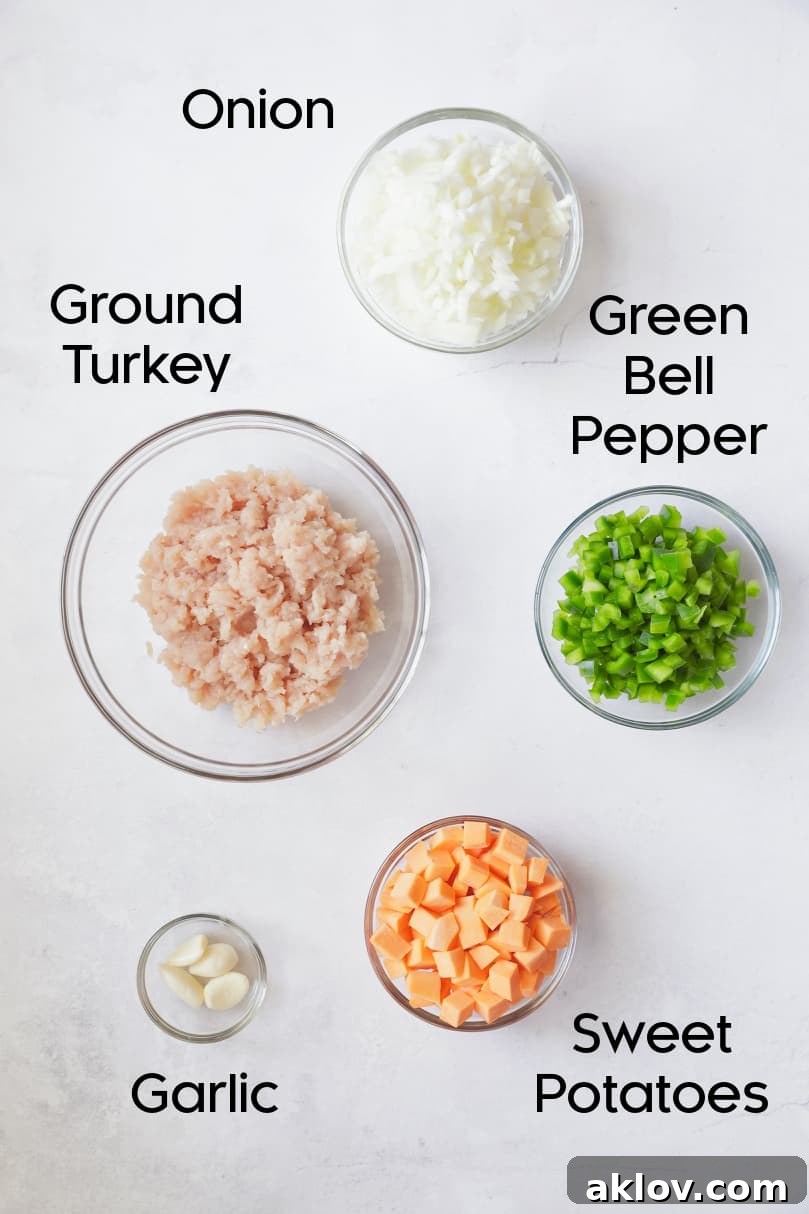 Overhead shot of fresh ingredients for picadillo