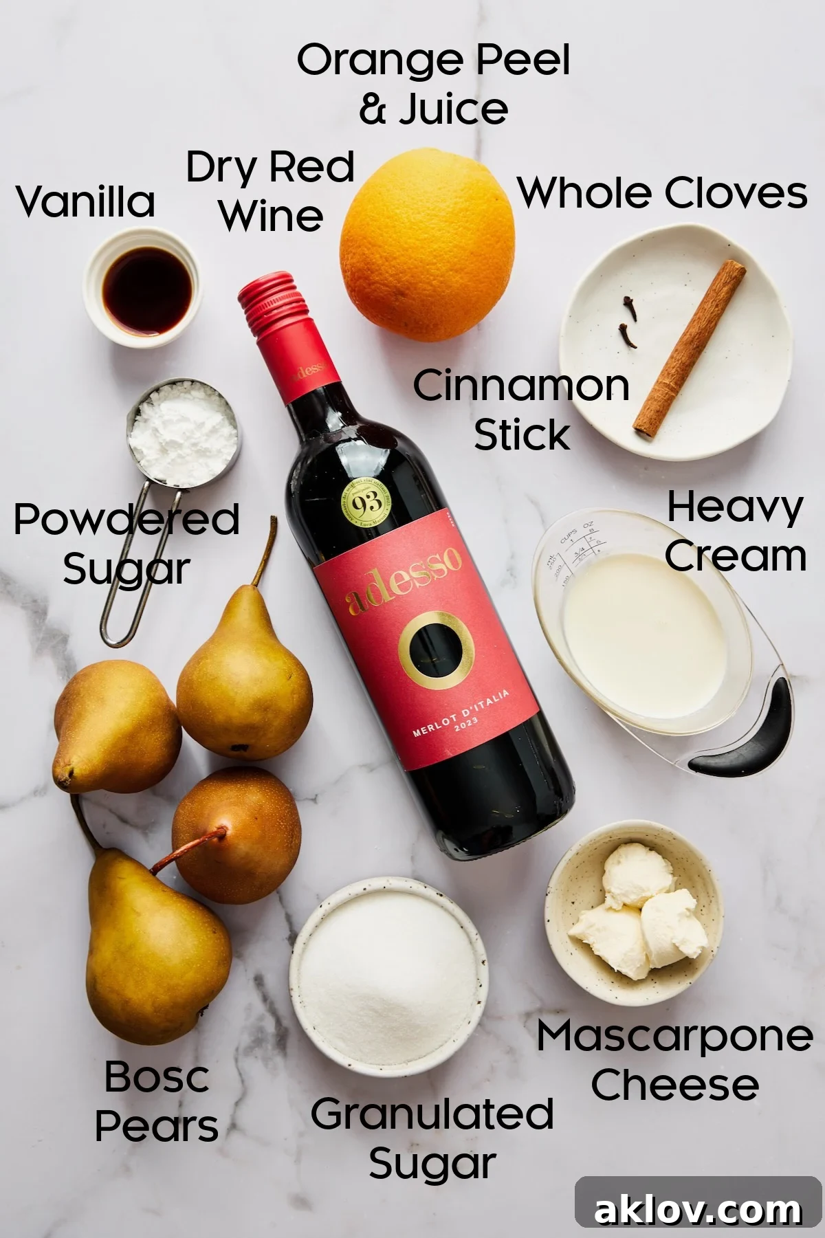 Ingredients for Red Wine Poached Pears.