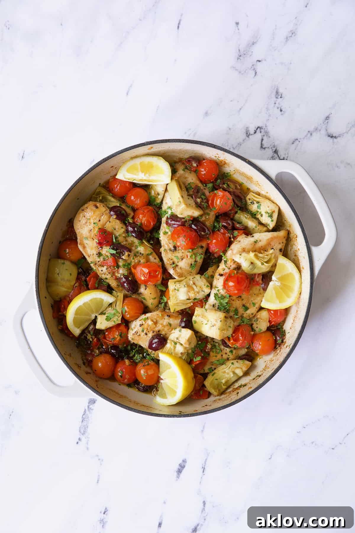 Photo of Easy Skillet Mediterranean Chicken before garnish is added.