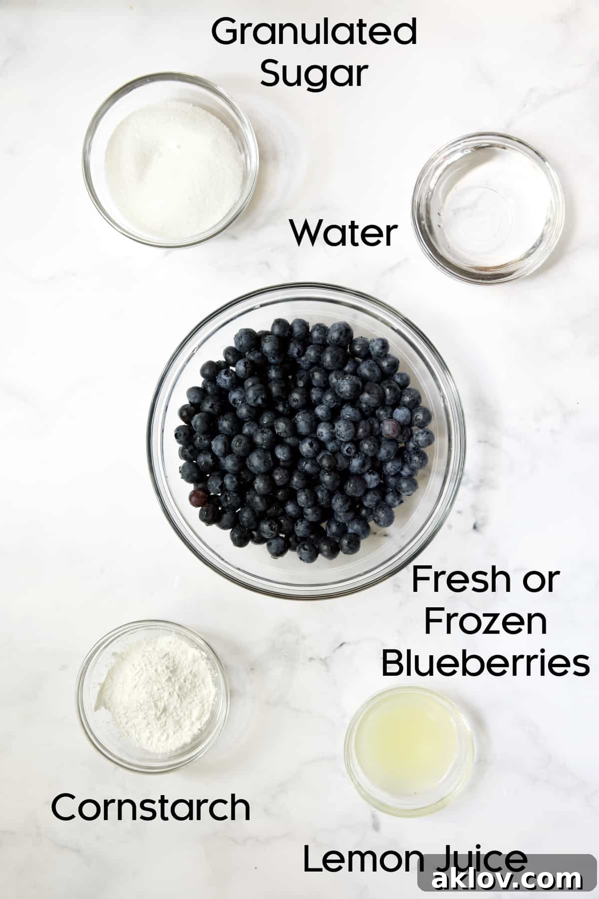 Photo of ingredients for Blueberry Cream Cheese Pie in glass bowls.