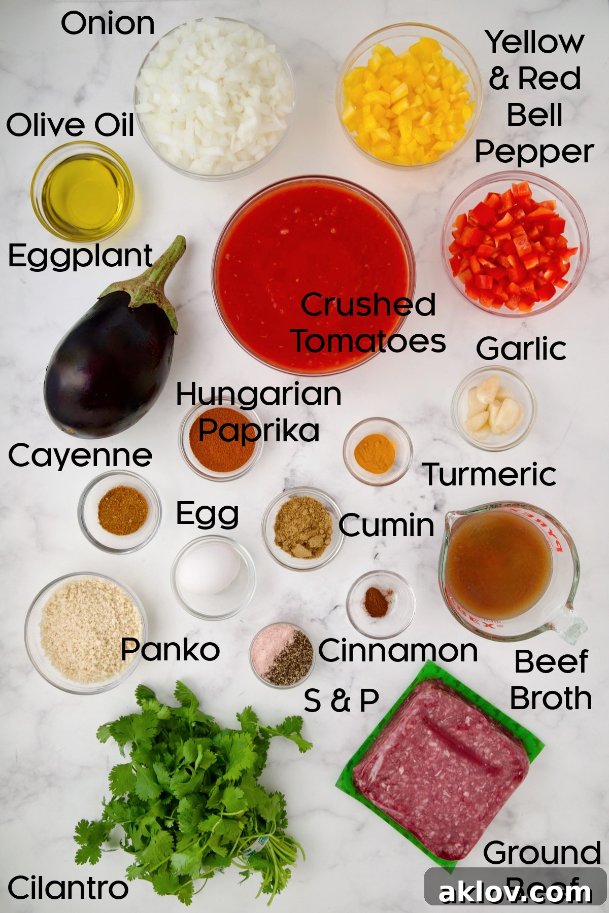 Moroccan Spiced Kofta Stew 4 Ingredients for Moroccan Meatball Stew in glass bowls.