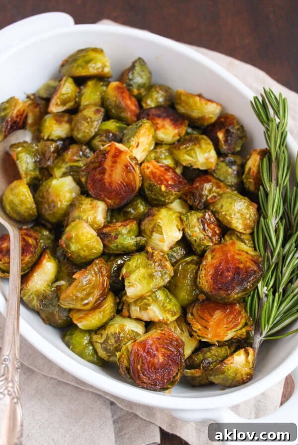 Miso and Honey Roasted Brussels Sprouts, showcasing caramelized edges.