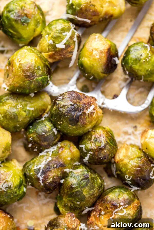 Roasted Frozen Brussels Sprouts, showing their golden-brown edges after roasting.