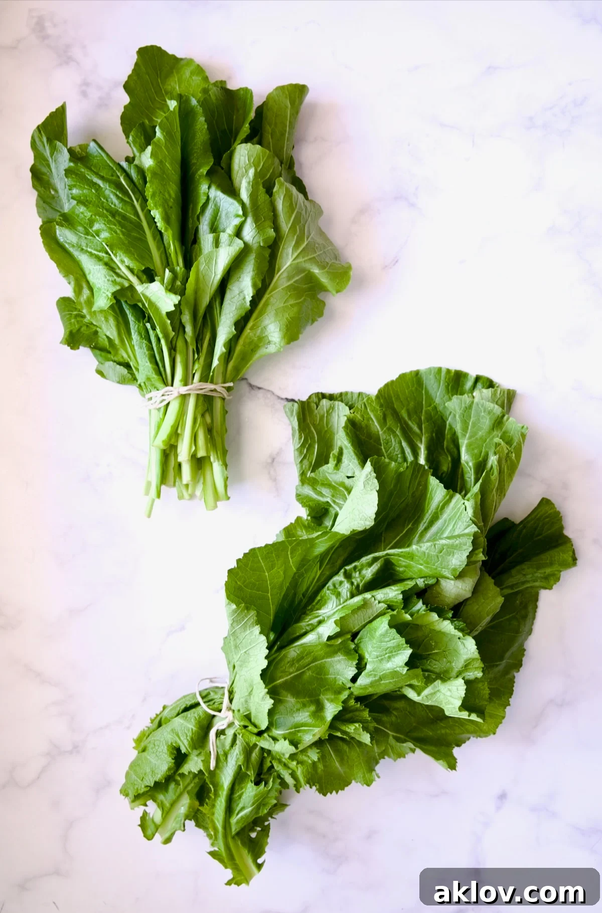 Two bunches of greens: Turnip and Mustard.