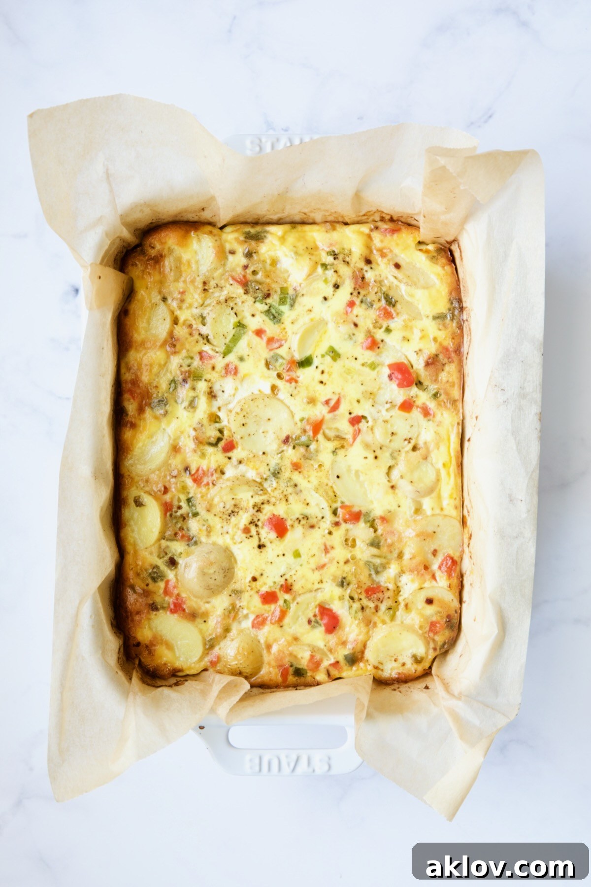 Oven-Baked Spanish Tortilla in baking pan.