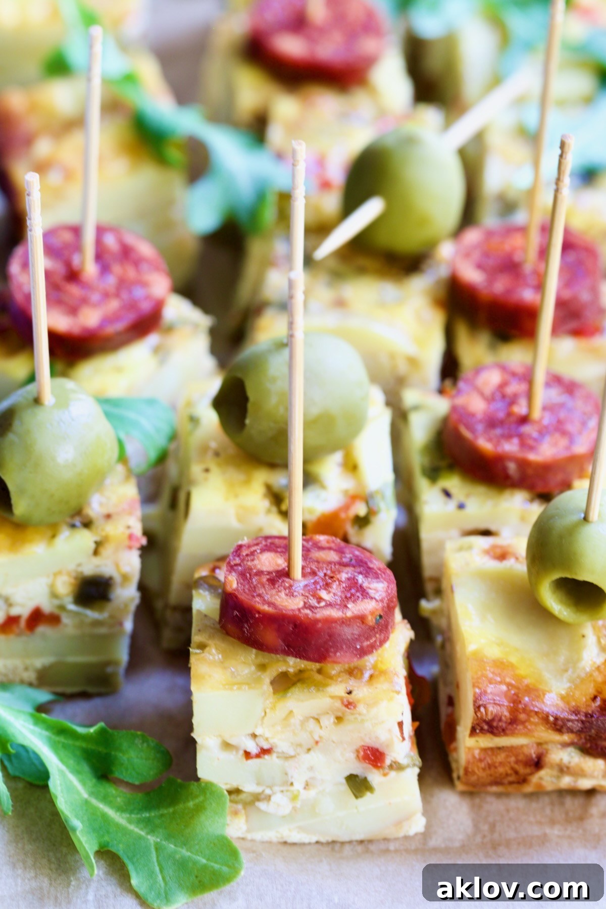 Oven-Baked Spanish Tortilla with chorizo and olives.