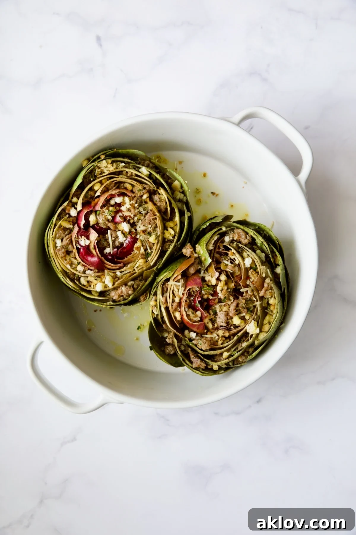 Savory Italian Stuffed Artichokes 15 Stuffed artichokes before being baked.