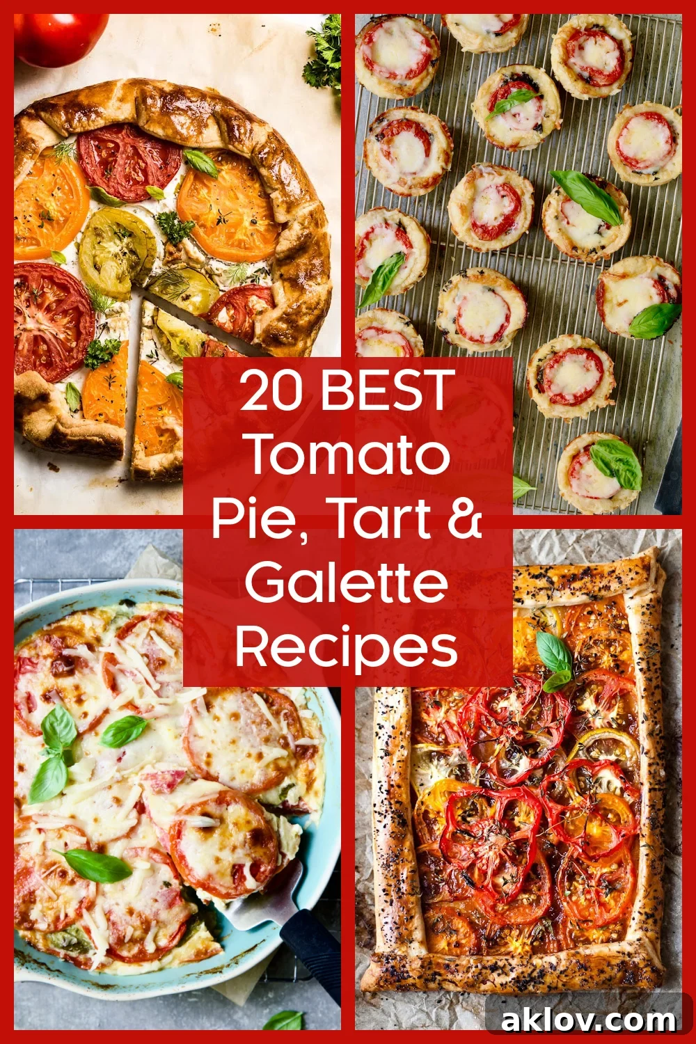 Graphic of four tomato recipes for 20 Best Tomato Pie, Tart & Galette Recipes.