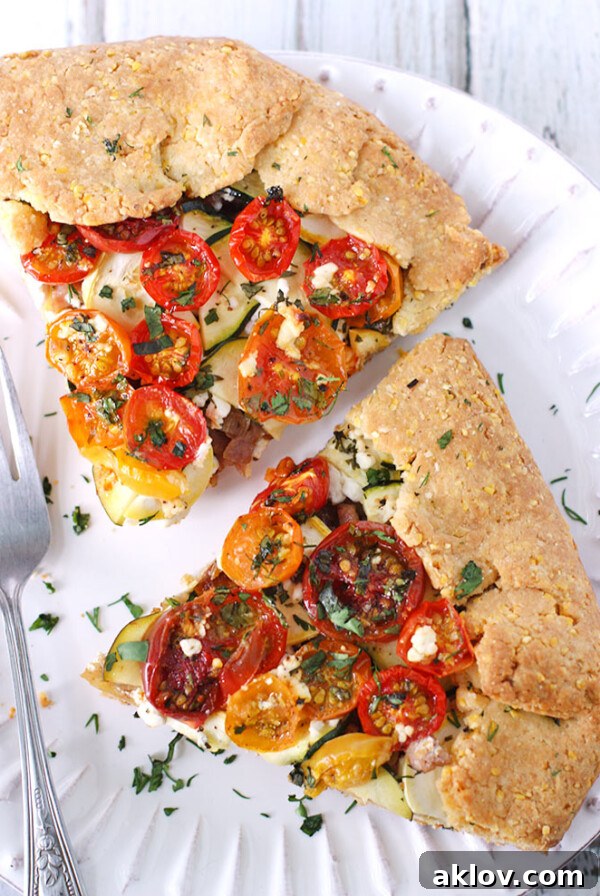 Loaded Heirloom Tomato Galette with Cornmeal Crust.