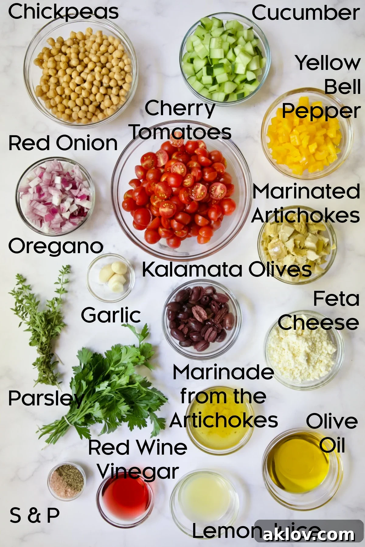 Ingredients in glass bowls.