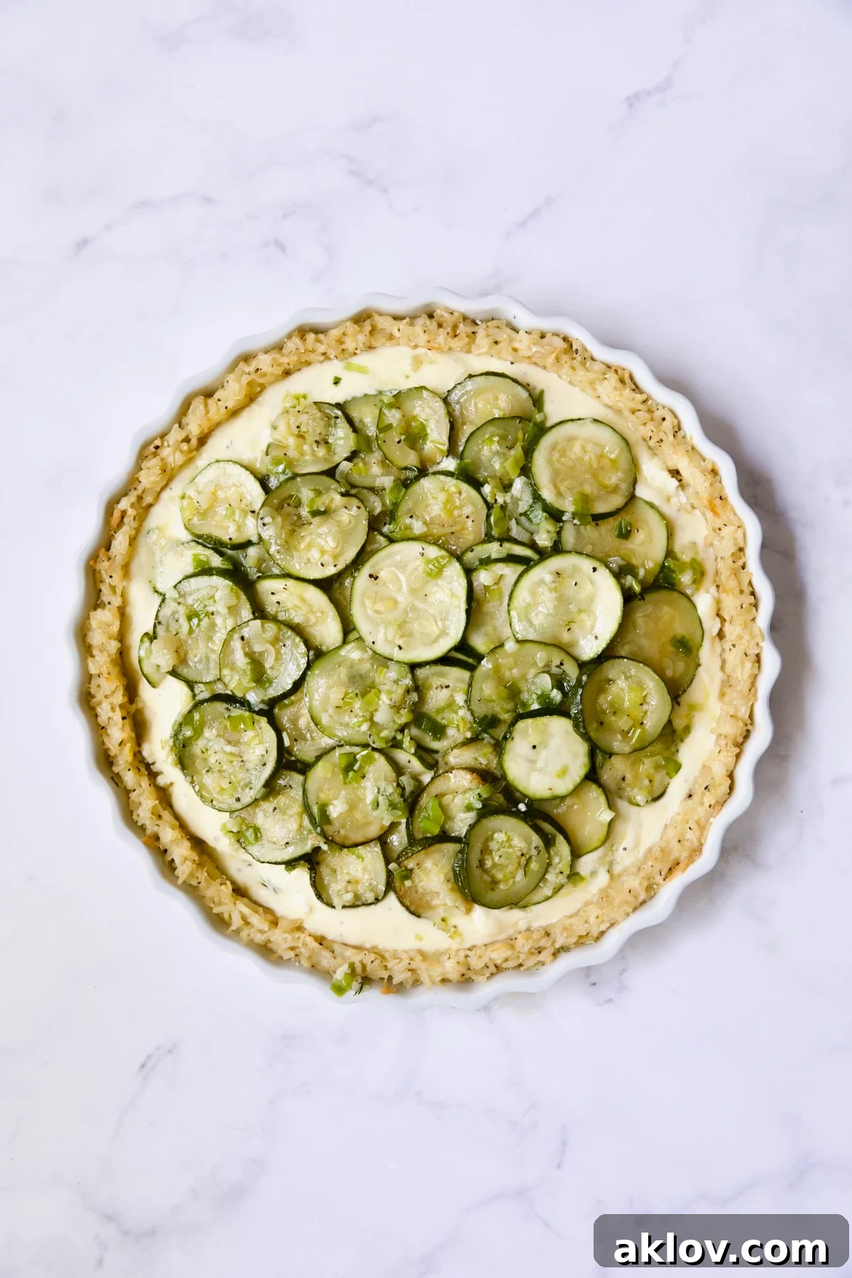 Zucchini Quiche with Feta Cheese before being baked.