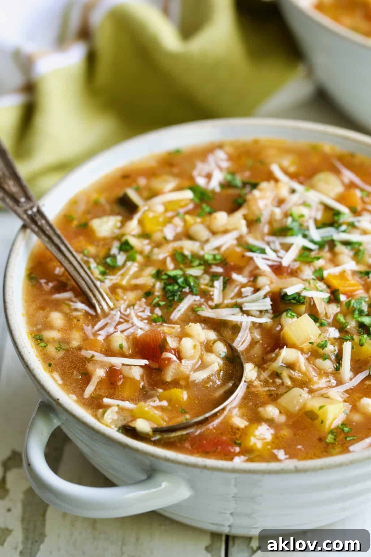Bowl of Vegetable Barley Soup.
