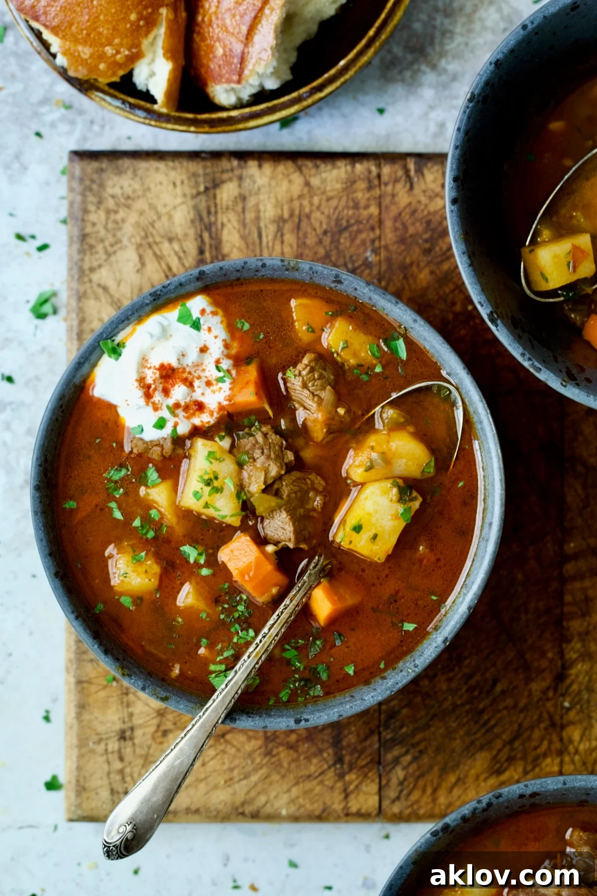 Bowl of Traditional Hungarian Goulash Soup Recipe.