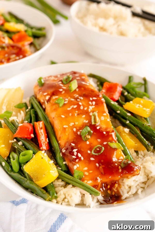 Salmon Teriyaki Bowls with rice and vegetables.