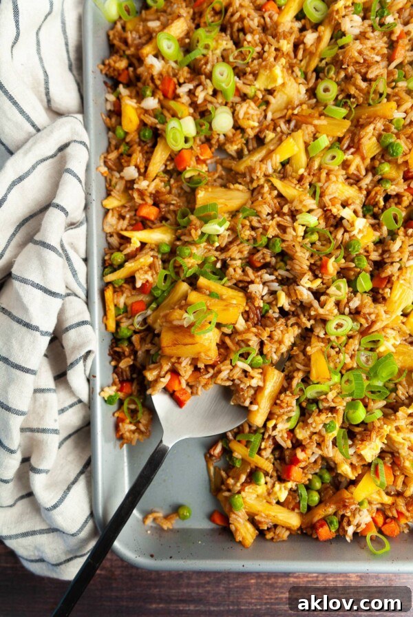 Sheet pan fried rice with pineapple.