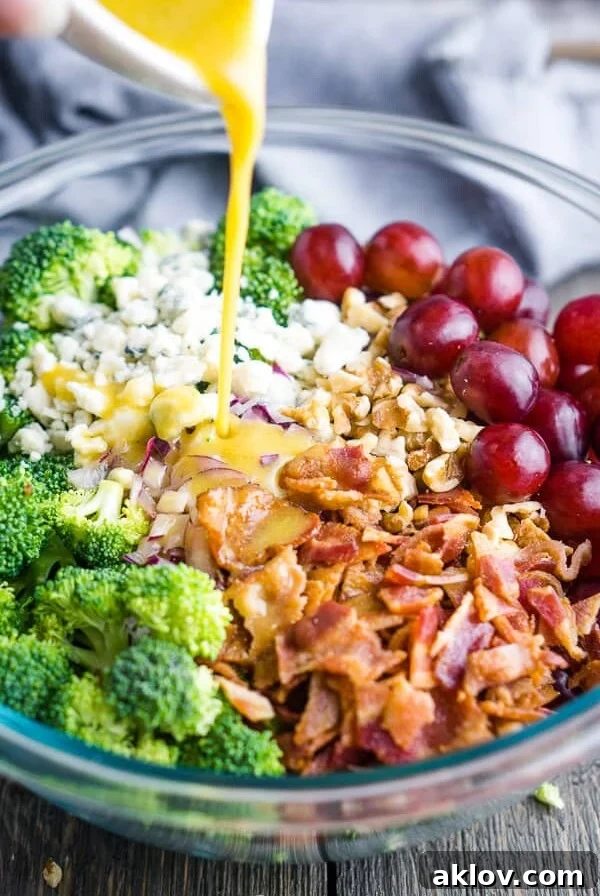 Bacon Broccoli Salad with bacon, grapes, blue cheese and walnuts.