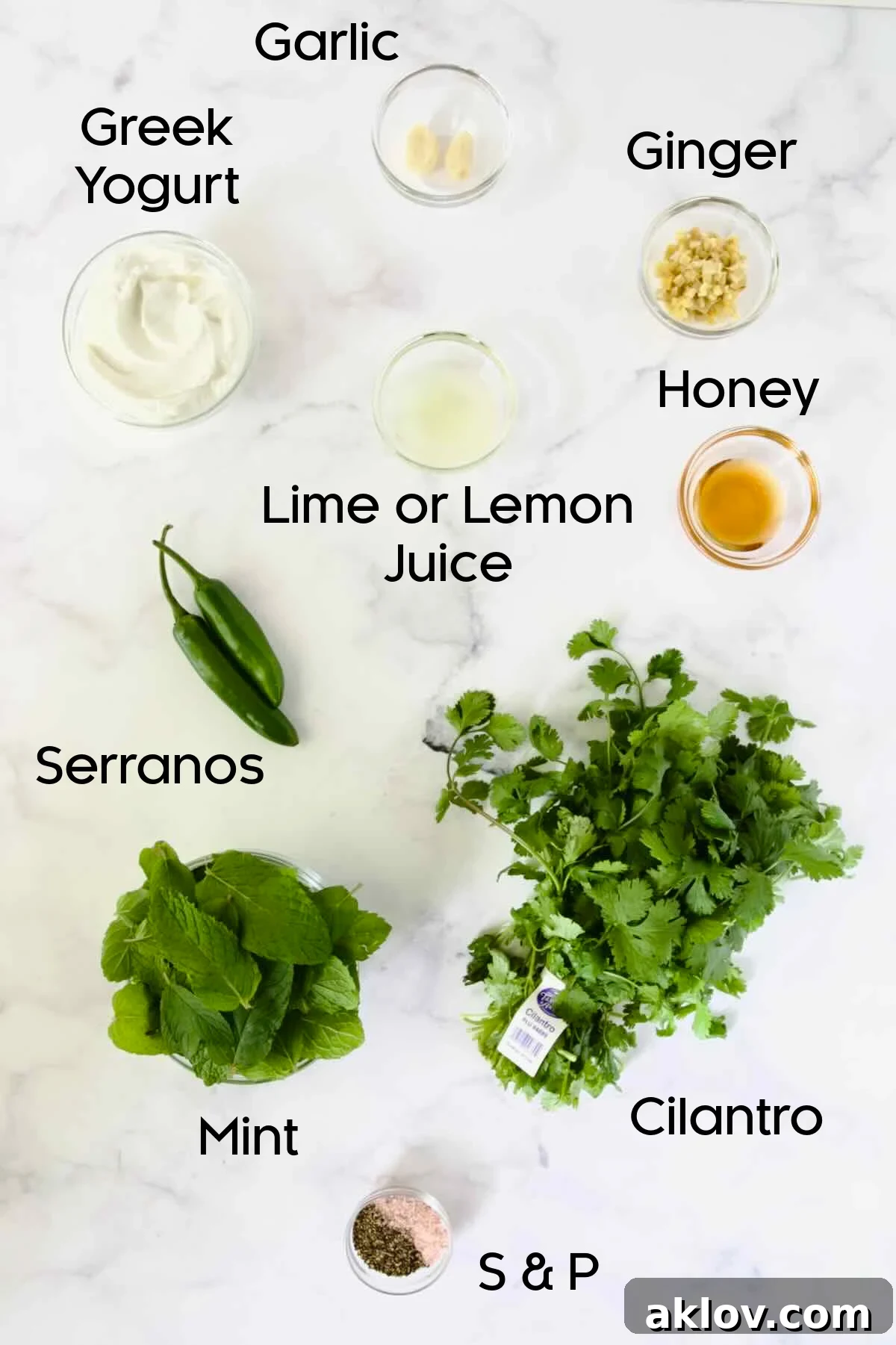Ingredients for Cilantro Mint Chutney in glass bowls.