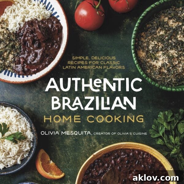 Hearty Beer Braised Beef Tips 3 The cover of Olivia Mesquita's cookbook, Authentic Brazilian Home Cooking, featuring a vibrant spread of Brazilian dishes.