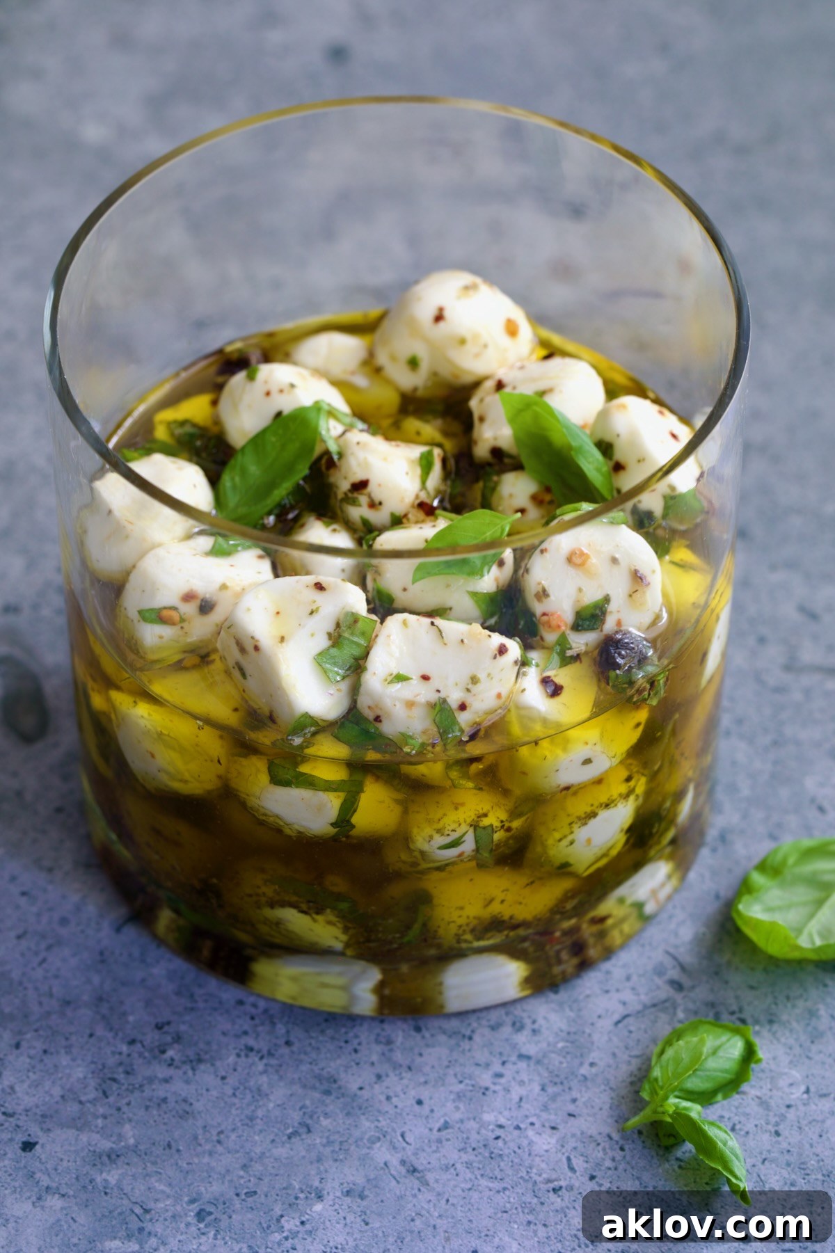 Marinated Mozzarella Balls in glass jar.