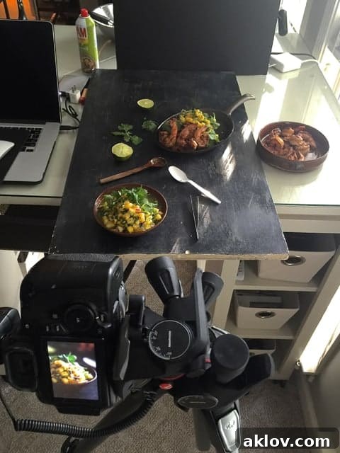 Photo showing behind the scenes of taking a food photo.