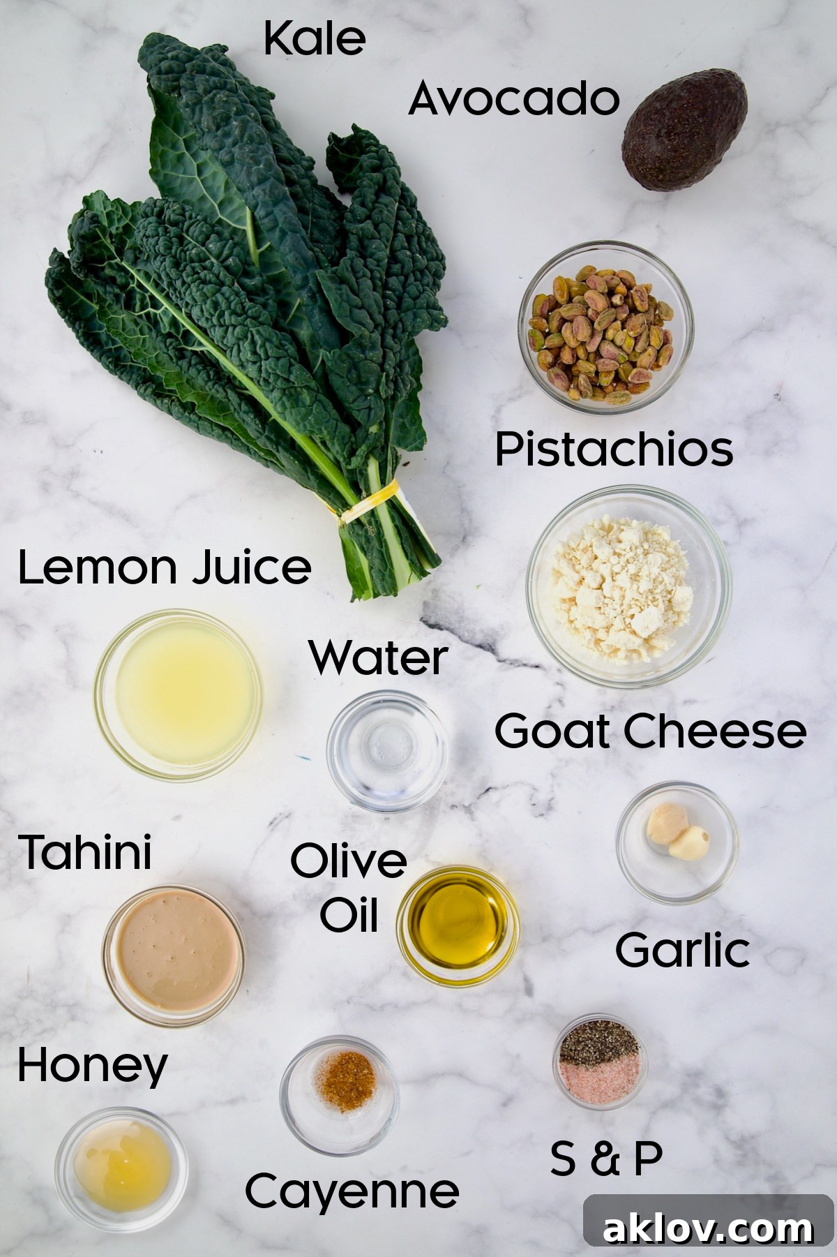 Ingredients for Tuscan Kale Salad with Lemon Tahini Dressing.