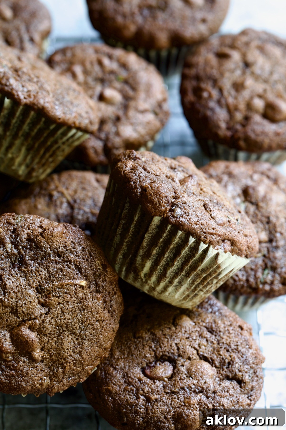 Pile of Chocolate and Zucchini Muffins.