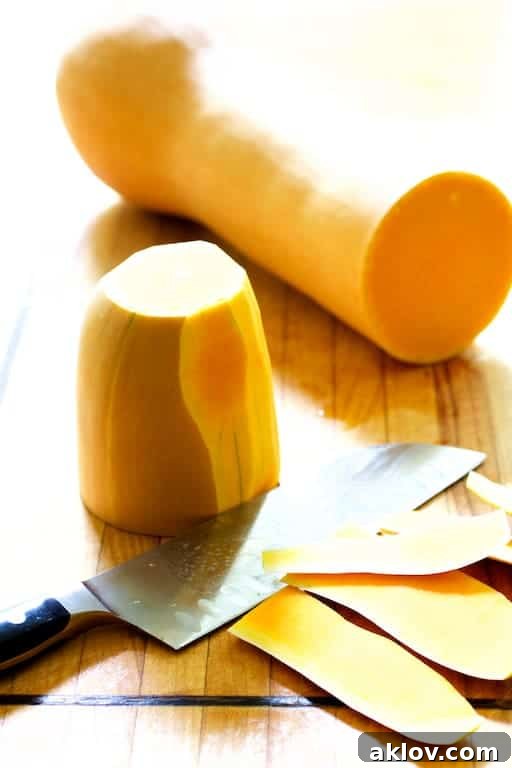 Photo showing how to peel butternut squash.
