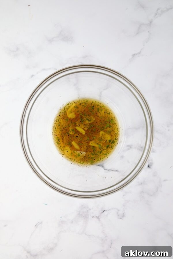 Vinaigrette for Roasted Pepper Salad in glass bowl.